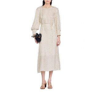 NWT SANDRO Cream Long Sleeve Polka Dot Dress